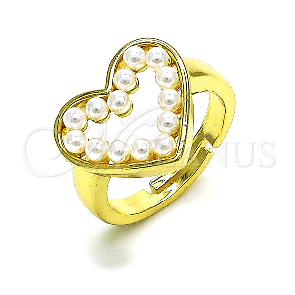 Gold Filled Ring — Multi Stone Ring Heart Design with Ivory Pearl — main product view — SKU 150741 | Oro Laminado anillo — Multi Stone Ring corazón diseño with Ivory Pearl — SKU 150741