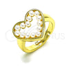 Oro Laminado Multi Stone Ring, Gold Filled Style Heart Design, with Ivory Pearl, Polished, Golden Finish, 01.341.0089 (One size fits all)