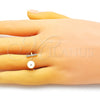 Oro Laminado Multi Stone Ring, Gold Filled Style with Ivory Pearl and White Micro Pave, Polished, Golden Finish, 01.341.0090 (One size fits all)