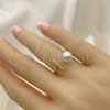 Oro Laminado Multi Stone Ring, Gold Filled Style with Ivory Pearl and White Micro Pave, Polished, Golden Finish, 01.341.0090 (One size fits all)