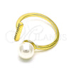 Oro Laminado Multi Stone Ring, Gold Filled Style with Ivory Pearl and White Micro Pave, Polished, Golden Finish, 01.341.0090 (One size fits all)