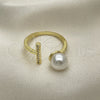 Oro Laminado Multi Stone Ring, Gold Filled Style with Ivory Pearl and White Micro Pave, Polished, Golden Finish, 01.341.0090 (One size fits all)