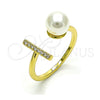 Oro Laminado Multi Stone Ring, Gold Filled Style with Ivory Pearl and White Micro Pave, Polished, Golden Finish, 01.341.0090 (One size fits all)