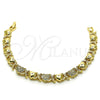Oro Laminado Fancy Bracelet, Gold Filled Style Hugs and Kisses and Heart Design, with White Micro Pave, Polished, Golden Finish, 03.283.0265.07