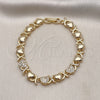 Oro Laminado Fancy Bracelet, Gold Filled Style Hugs and Kisses and Heart Design, with White Micro Pave, Polished, Golden Finish, 03.283.0265.07