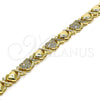 Oro Laminado Fancy Bracelet, Gold Filled Style Hugs and Kisses and Heart Design, with White Micro Pave, Polished, Golden Finish, 03.283.0265.07 (08 MM Thickness, 7 Inches Length)