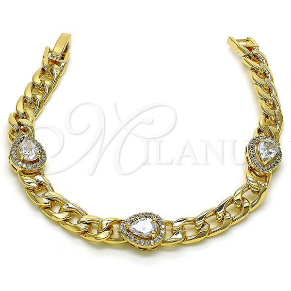 Gold Filled Bracelet — Fancy Bracelet Teardrop and Curb Design with White — alternate product view — SKU 150748 | Oro Laminado brazalete — elegante Bracelet Teardrop and Curb diseño with blanco — SKU 150748