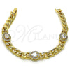 Oro Laminado Fancy Bracelet, Gold Filled Style Teardrop and Curb Design, with White Cubic Zirconia and White Micro Pave, Polished, Golden Finish, 03.283.0266.07 (07 MM Thickness, 7 Inches Length)