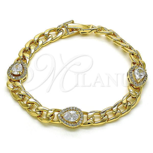 Gold Filled Bracelet — Fancy Bracelet Teardrop and Curb Design with White — main product view — SKU 150748 | Oro Laminado brazalete — elegante Bracelet Teardrop and Curb diseño with blanco — SKU 150748