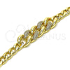 Oro Laminado Fancy Bracelet, Gold Filled Style Curb Design, with White Micro Pave, Polished, Golden Finish, 03.283.0270.07 (07 MM Thickness, 7 Inches Length)