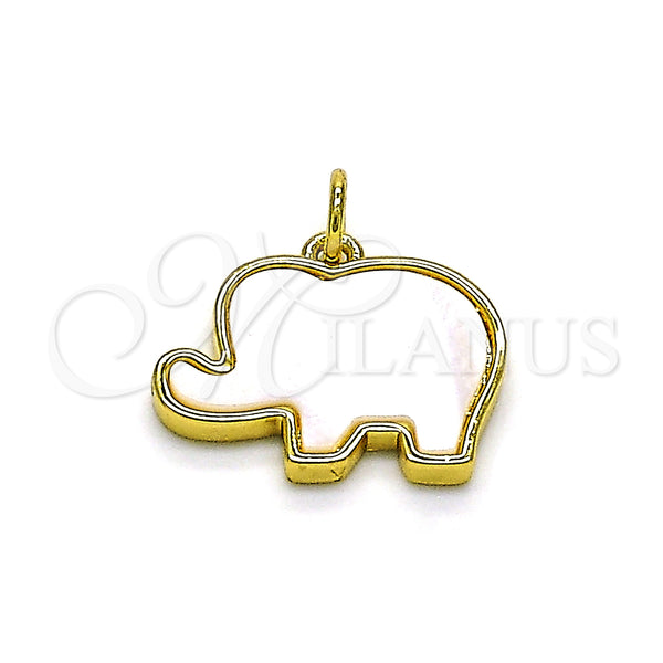Gold Filled Pendant — Fancy Pendant Elephant Design with White Mother of — main product view — SKU 150756 | Oro Laminado dije — elegante Pendant Elephant diseño with blanco Mother of — SKU 150756