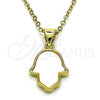 Oro Laminado Fancy Pendant, Gold Filled Style Hand of God Design, with White Mother of Pearl, Polished, Golden Finish, 05.341.0058