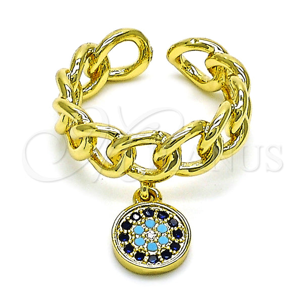 Gold Filled Ring — Multi Stone Ring Evil Eye and Curb Design — main product view — SKU 150760 | Oro Laminado anillo — Multi Stone Ring Evil Eye and Curb diseño — SKU 150760