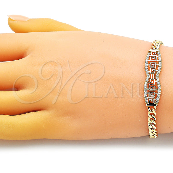Gold Filled Bracelet — Fancy Bracelet Greek Key and Miami Cuban Design — alternate product view — SKU 150762 | Oro Laminado brazalete — elegante Bracelet Greek Key and Miami Cuban diseño — SKU 150762