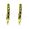Oro Laminado Huggie Hoop, Gold Filled Style with Green and White Micro Pave, Polished, Golden Finish, 02.264.0006.10.20