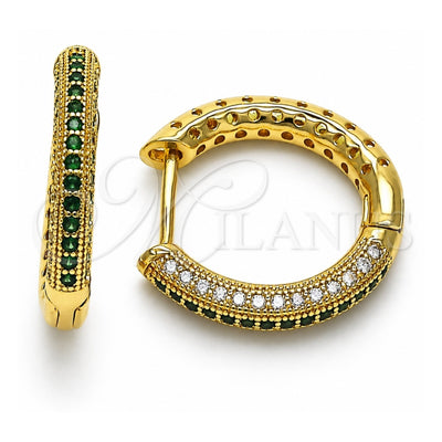 Oro Laminado Huggie Hoop, Gold Filled Style with Green and White Micro Pave, Polished, Golden Finish, 02.264.0006.10.20