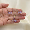Oro Laminado Earring and Pendant Adult Set, Gold Filled Style Butterfly Design, with Provence Lavander Crystal and White Micro Pave, Polished, Golden Finish, 10.284.0024.5