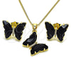 Oro Laminado Earring and Pendant Adult Set, Gold Filled Style Butterfly Design, with Jet Crystal and White Micro Pave, Polished, Golden Finish, 10.284.0024.7
