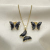 Oro Laminado Earring and Pendant Adult Set, Gold Filled Style Butterfly Design, with Jet Crystal and White Micro Pave, Polished, Golden Finish, 10.284.0024.7
