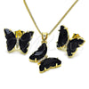 Oro Laminado Earring and Pendant Adult Set, Gold Filled Style Butterfly Design, with Jet Crystal and White Micro Pave, Polished, Golden Finish, 10.284.0024.7
