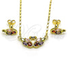 Oro Laminado Earring and Pendant Adult Set, Gold Filled Style Swan Design, with Multicolor and Black Cubic Zirconia, Polished, Golden Finish, 10.210.0174