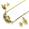 Oro Laminado Earring and Pendant Adult Set, Gold Filled Style Swan Design, with Multicolor and Black Cubic Zirconia, Polished, Golden Finish, 10.210.0174