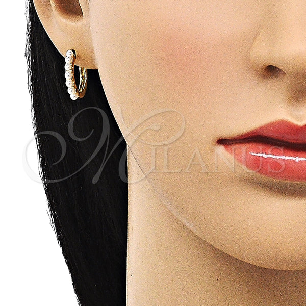 Gold Filled Hoop Earrings — Huggie Hoop with Ivory Pearl Polished 02. — alternate product view — SKU 150798 | Oro Laminado aretes de aro — Huggie Hoop with Ivory Pearl pulido 02. — SKU 150798