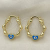 Oro Laminado Small Hoop, Gold Filled Style Heart and Evil Eye Design, Light Blue Enamel Finish, Golden Finish, 02.213.0443.25