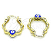 Oro Laminado Small Hoop, Gold Filled Style Heart and Evil Eye Design, Blue Enamel Finish, Golden Finish, 02.213.0443.1.25