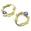Oro Laminado Small Hoop, Gold Filled Style Heart and Evil Eye Design, Blue Enamel Finish, Golden Finish, 02.213.0443.1.25