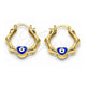 Oro Laminado Small Hoop, Gold Filled Style Heart and Evil Eye Design, Blue Enamel Finish, Golden Finish, 02.213.0443.1.25