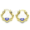 Oro Laminado Small Hoop, Gold Filled Style Heart and Evil Eye Design, Blue Enamel Finish, Golden Finish, 02.213.0443.1.25