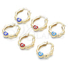 Oro Laminado Small Hoop, Gold Filled Style Heart and Evil Eye Design, Blue Enamel Finish, Golden Finish, 02.213.0443.1.25