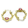 Oro Laminado Small Hoop, Gold Filled Style Heart and Evil Eye Design, Red Enamel Finish, Golden Finish, 02.213.0443.2.25