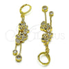 Oro Laminado Long Earring, Gold Filled Style Elephant and Box Design, with White and Black Micro Pave, Polished, Golden Finish, 02.316.0079.1