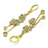 Oro Laminado Long Earring, Gold Filled Style Elephant and Box Design, with White and Black Micro Pave, Polished, Golden Finish, 02.316.0079.1