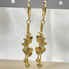 Oro Laminado Long Earring, Gold Filled Style Elephant and Box Design, with White and Black Micro Pave, Polished, Golden Finish, 02.316.0079.1
