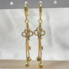 Oro Laminado Long Earring, Gold Filled Style key and Box Design, with White Micro Pave and White Cubic Zirconia, Polished, Golden Finish, 02.316.0088