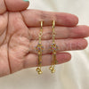 Oro Laminado Long Earring, Gold Filled Style key and Box Design, with Multicolor Micro Pave and White Cubic Zirconia, Polished, Golden Finish, 02.316.0088.1