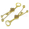 Oro Laminado Long Earring, Gold Filled Style key and Box Design, with Multicolor Micro Pave and White Cubic Zirconia, Polished, Golden Finish, 02.316.0088.1