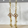 Oro Laminado Long Earring, Gold Filled Style key and Box Design, with Multicolor Micro Pave and White Cubic Zirconia, Polished, Golden Finish, 02.316.0088.1