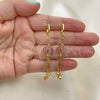 Oro Laminado Long Earring, Gold Filled Style key and Box Design, with Ruby Micro Pave and White Cubic Zirconia, Polished, Golden Finish, 02.316.0088.2