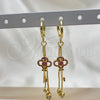 Oro Laminado Long Earring, Gold Filled Style key and Box Design, with Ruby Micro Pave and White Cubic Zirconia, Polished, Golden Finish, 02.316.0088.2