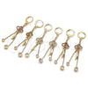 Oro Laminado Long Earring, Gold Filled Style key and Box Design, with Ruby Micro Pave and White Cubic Zirconia, Polished, Golden Finish, 02.316.0088.2