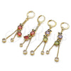 Oro Laminado Long Earring, Gold Filled Style Owl and Box Design, with Amethyst and Peridot Cubic Zirconia, Polished, Golden Finish, 02.316.0089