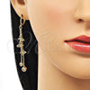Oro Laminado Long Earring, Gold Filled Style Butterfly and Box Design, with Ruby Micro Pave and White Cubic Zirconia, Polished, Golden Finish, 02.316.0090