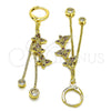 Oro Laminado Long Earring, Gold Filled Style Butterfly and Box Design, with Ruby Micro Pave and White Cubic Zirconia, Polished, Golden Finish, 02.316.0090