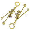 Oro Laminado Long Earring, Gold Filled Style Butterfly and Box Design, with Ruby Micro Pave and White Cubic Zirconia, Polished, Golden Finish, 02.316.0090