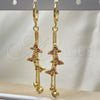 Oro Laminado Long Earring, Gold Filled Style Butterfly and Box Design, with Ruby Micro Pave and White Cubic Zirconia, Polished, Golden Finish, 02.316.0090