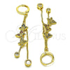 Oro Laminado Long Earring, Gold Filled Style Butterfly and Box Design, with Multicolor Micro Pave and White Cubic Zirconia, Polished, Golden Finish, 02.316.0090.1